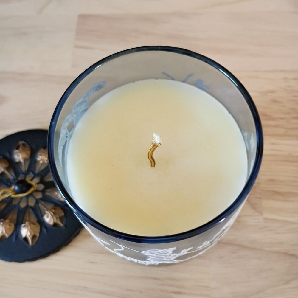 Libbey Mary Gregory Vintage Asian Glass Scented Candle with Metal Lid 3.25" - Picture 3 of 11